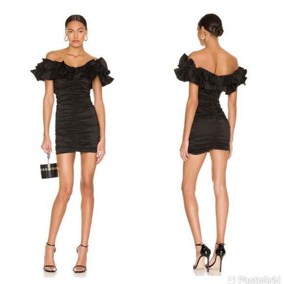 NEW Lovers + Friends Nikolina Ruched Mini Dress in Black Size XS - Picture 1 of 15